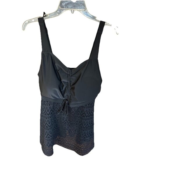 Women's Black Stretch  Lace Tankini Padded  Full Coverage 3XL Beach Swim Cover - Picture 2 of 8